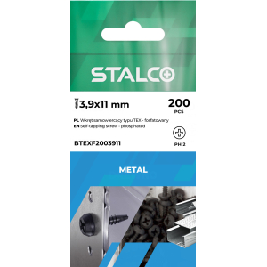 Wkręt samowiercący fosfatowany typu TEX BTEX-3,9x11 blister (100) 1/12/72 STALCO BTEXF1003911