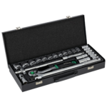Zestaw kluczy nasadowych 1/2” 25 elem. metalowe pudełko, grzechotka 90T STALCO S011100025